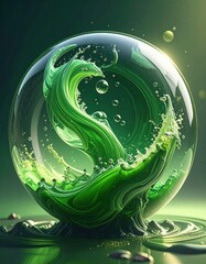 Abstract Green Swirl in a Transparent Bubble Captivating Nature Energy