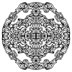 Black and white watercolor, ornament, mandala, floral