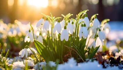 Fototapeta premium Spring snowdrops in sunlight