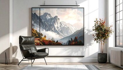 Modern interior with mountain landscape artwork