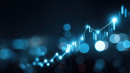 Abstract financial chart with glowing lines and dots representing data trends and market analysis in blue tones.
