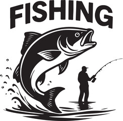 Illustration of fishing activities and equipment with vibrant colors