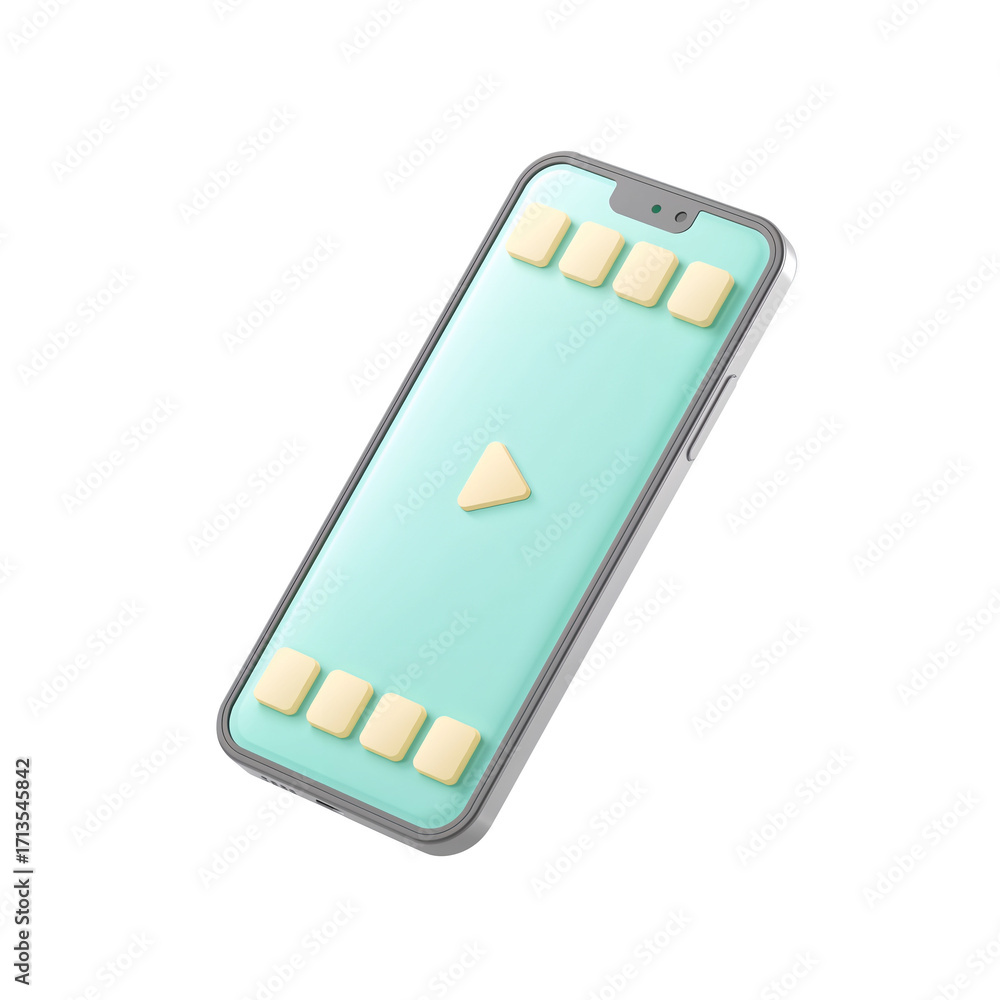 Poster Smartphone 3D PNG floating phone with play button interface