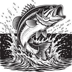 Detailed illustration of fishing equipment and aquatic elements