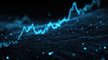 Dynamic digital data visualization with vibrant blue lines and dots representing complex information patterns.