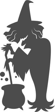 silhouette witch stirring cauldron halloween scene clip art preview