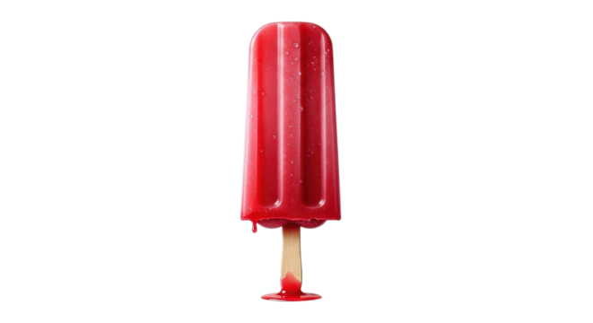 Red raspberry ice pop on a stick isolated PNG with Transparent Background