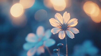 Soft focus flower with bokeh lights in warm and cool tones