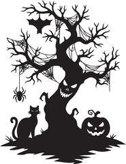 Spooky halloween night with haunted elements and festive decorations