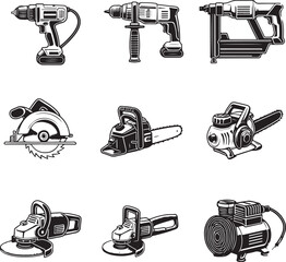 Collection of industrial and technical hardware icons