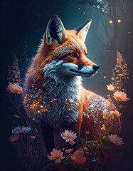 Fantasy Wildlife with Glowing Flowers and Magical Atmosphere