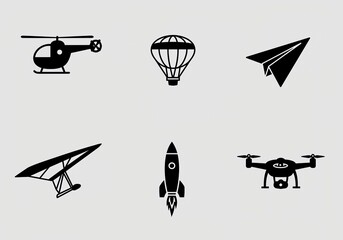 This vector set of airplane icons illustrates cartoon transport symbols for travel and flight design
