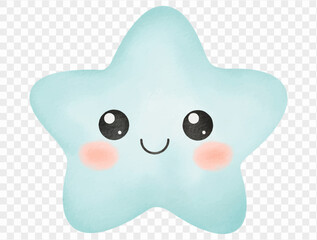 Watercolor cute blue star kawaii spooky halloween night Vector.