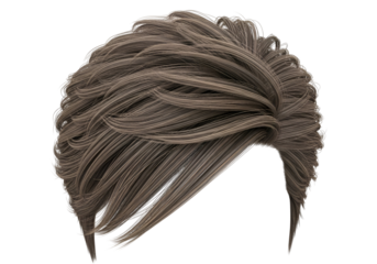 Detailed digital rendering of a short, textured hairstyle in light brown tones against a solid black background.