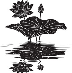 Elegant water lily illustration with vibrant colors and botanical details