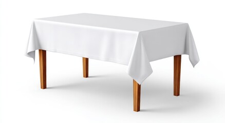 Rendered illustration of a table with a white tablecloth, viewed from a high angle, casting a subtle shadow on a white background