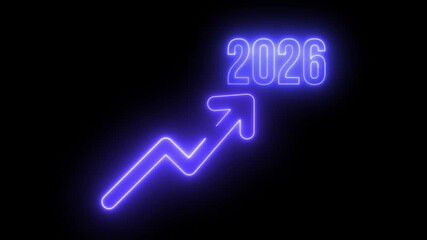 Neon light effect animation of an arrow icon rising with the year 2026 at the end