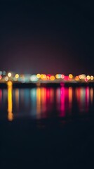 skyscraper. City lights reflected in water creating a soft gradient effect in an atmospheric night scene. travel magazines, destination branding, designed for outdoor magazines and nature guides.