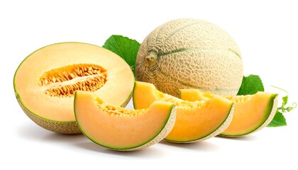 Fresh cantaloupe slices and whole fruit