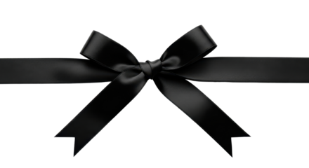 Black bow ribbon for condolence sympathy card isolated PNG with Transparent Background