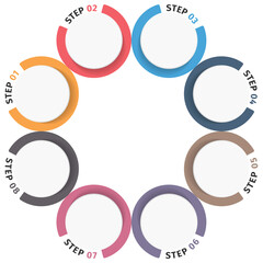 Obraz premium Circle diagram with eight elements, steps or options, flowchart or workflow diagram template