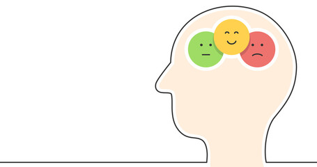 Mental health concept with smiles inside human head profile