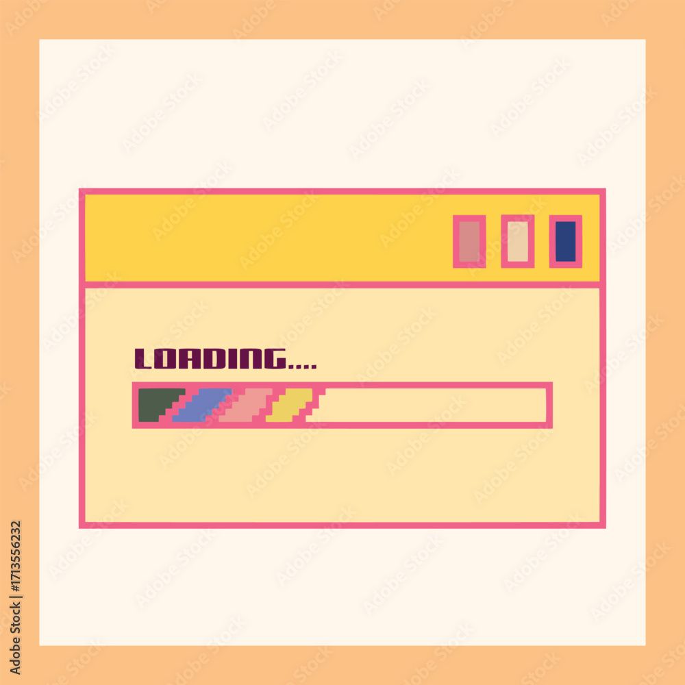 Fototapete Retro loading screen view with colorful progress bar.