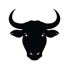 Black Silhouette of an Ox or Bull Head with Curved Horns isolated, bull with horns silhouette vector illustration