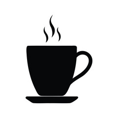 Stylized black silhouette of a hot cup of coffee or tea, coffee cup silhouette vector illustration