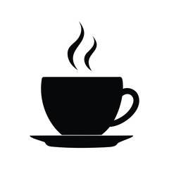 Silhouette of a cup of hot coffee or tea with steam rising, coffee cup silhouette vector illustration