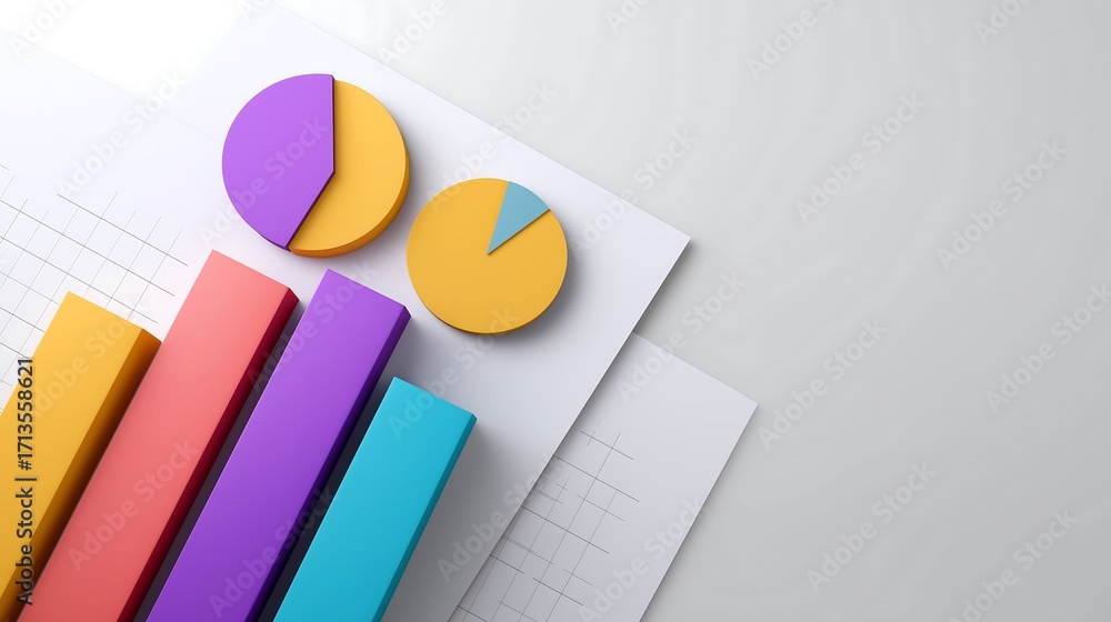 Poster business data statistics analysis 3d illustration with graphs or pie charts