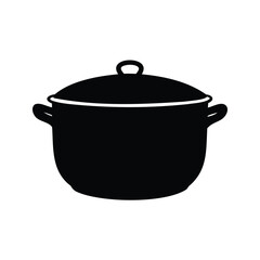 Isolated Black Silhouette of a Covered Cooking Pot on White Background Illustration, cooking pot silhouette vector illustration