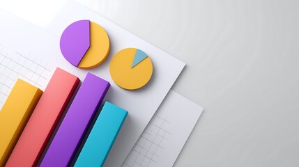 business data statistics analysis 3d illustration with graphs or pie charts  