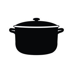 Black silhouette illustration of a covered cooking pot on a white background, cooking pot silhouette vector illustration