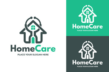 A professional logo for home health care, medical, and senior services, combining a house with a hand, symbolizing support, protection, and safety.