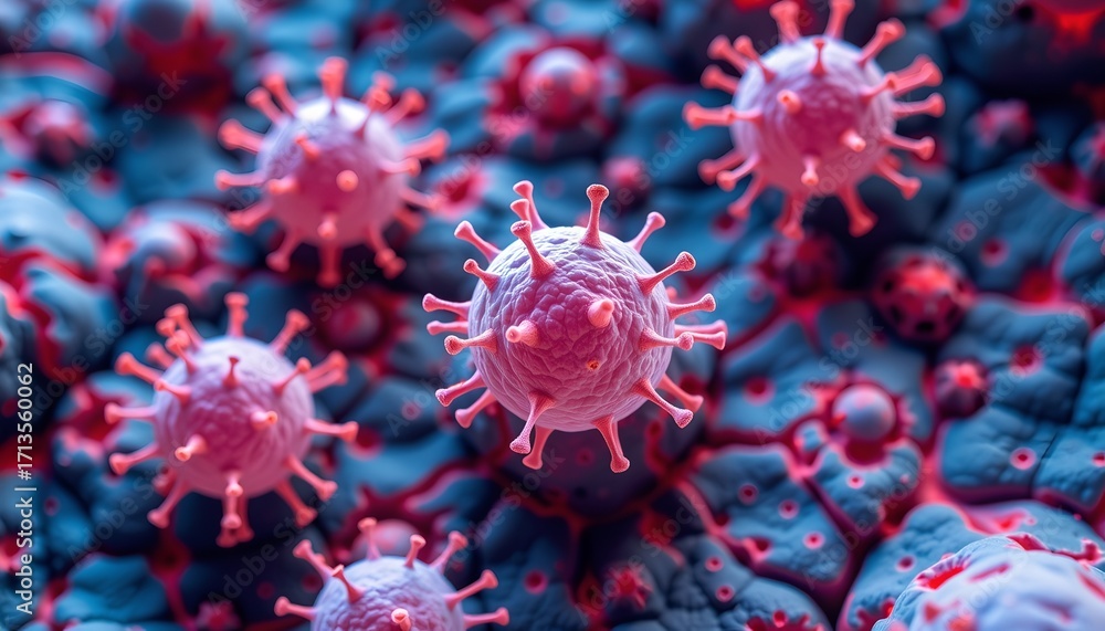 Poster microscopic view of a virus cells. the image shows a detailed view of a virus cell