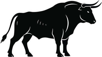 Powerful black bull silhouette strong wild animal vector