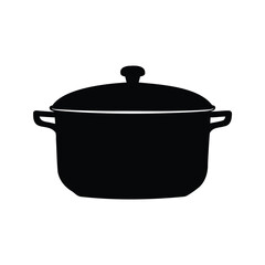 Black silhouette of a cooking pot with a lid on white background, pot with lid silhouette vector illustration