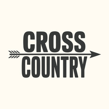Vector art of cross country text with arrow graphic, representing the sport and competition, suitable for sports apparel and marketing