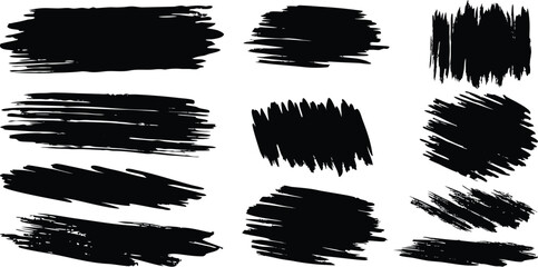 A grunge black paint ink brush stroke set with splashes and stains for an artistic design element illustration
