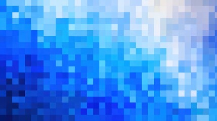 Fototapeta premium Abstract pixelated background in varying shades of blue, shifting from deep ocean hues to brighter, lighter tones with a touch of white in the upper right