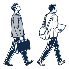 Two businessmen walking with briefcase and laptop