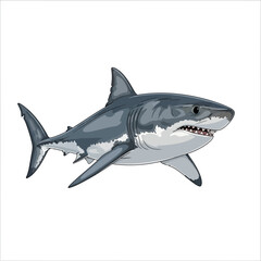 Obraz premium Great White Shark Illustration Swimming on White Background
