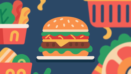 Fast food: hamburgers, hand-drawn vector illustrations