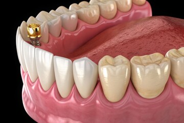 Dental implant with gold crown illustration