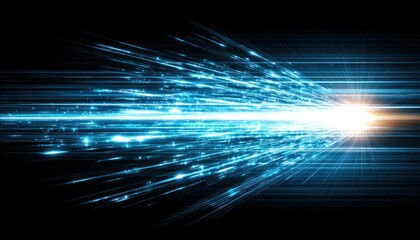 Fototapeta premium Abstract depiction of brilliant blue streaks shooting from a luminous point into darkness, conveying speed, energy, and futuristic technology