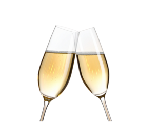 Minimalist New Year’s Greeting Card Background with Champagne Glasses and Glitter Border, Isolated PNG