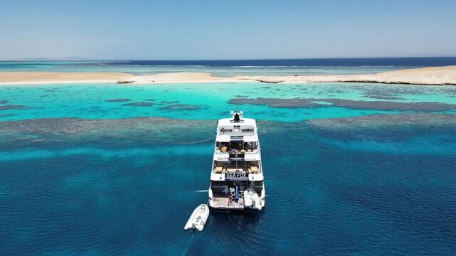 Sea Fox Cruise Yacht in the Red Sea Lagoon with Coral Reefs, Egypt. May 2025