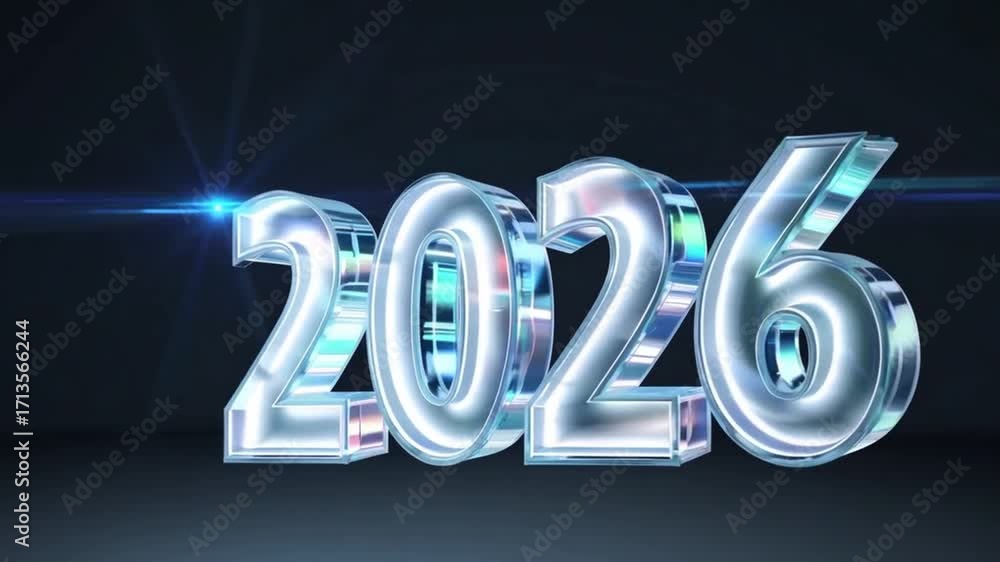 Poster 2026: a futuristic, 3d rendered depiction of the year 2026, embodying the promise of progress and in