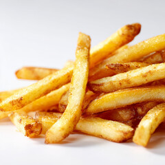 Crispy French Fries on White Background AI Generative